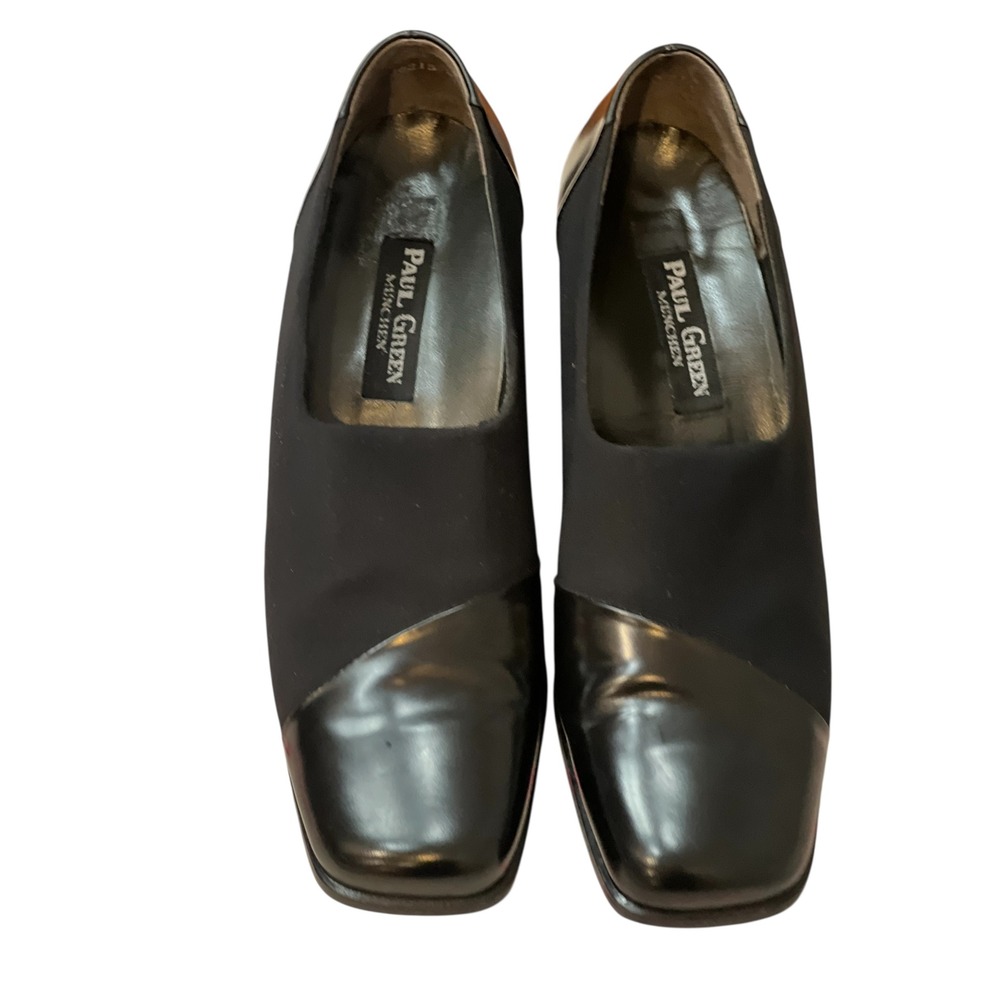 Paul Green Black Square Toe Leather Block Heels Stretch 5.5 German‎ US  8 Goth